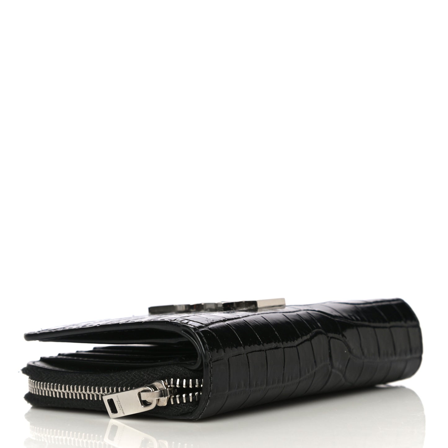 Calfskin Crocodile Embossed Monogram Compact Wallet Black