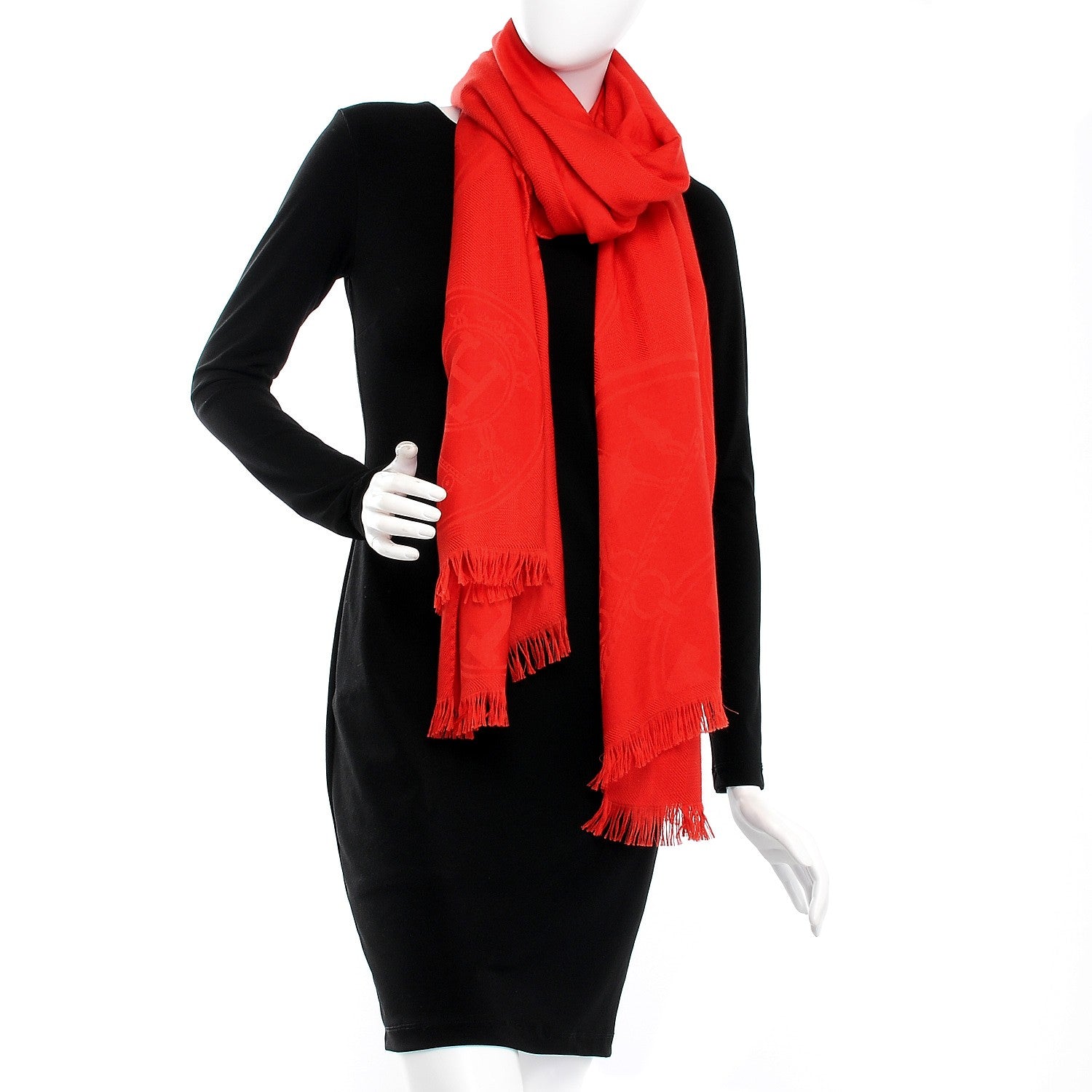 Hermes Cashmere Silk Jacquard New Libris Scarf Rouge Vif 2 of 5