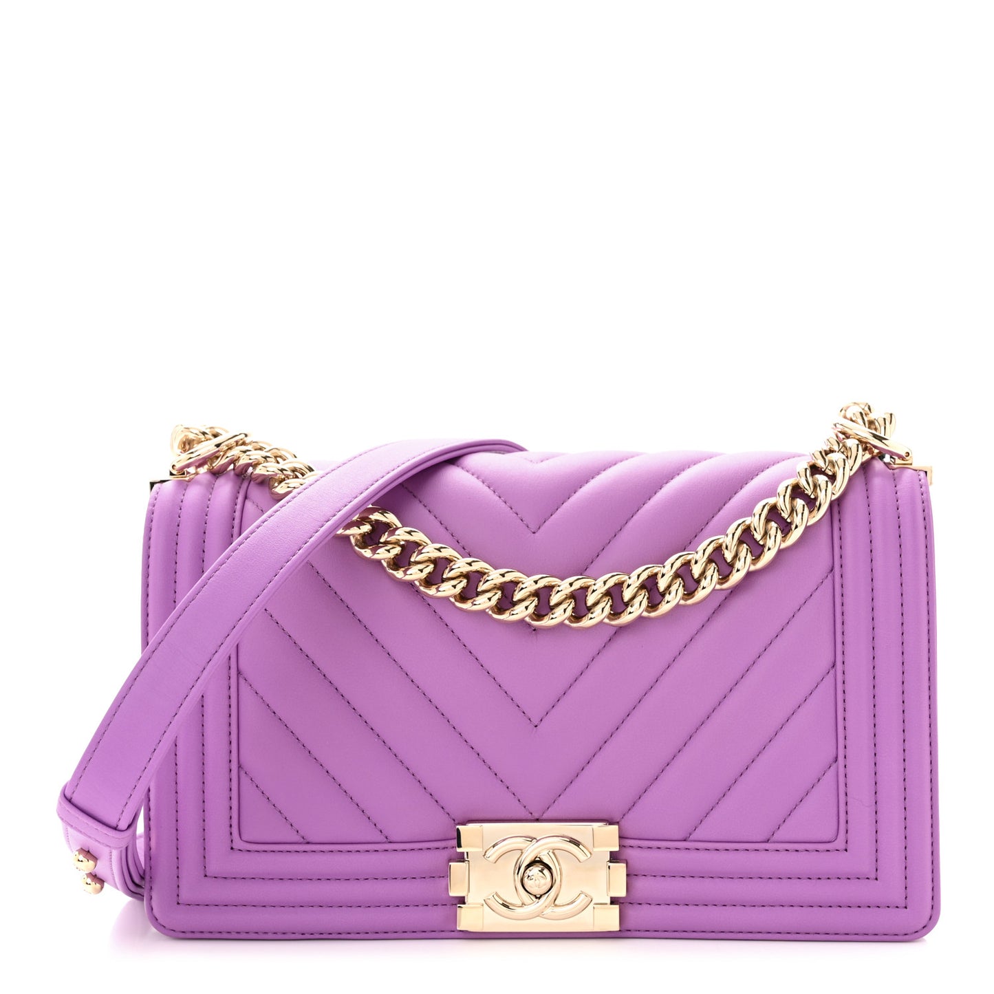 Lambskin Chevron Quilted Medium Boy Flap Purple