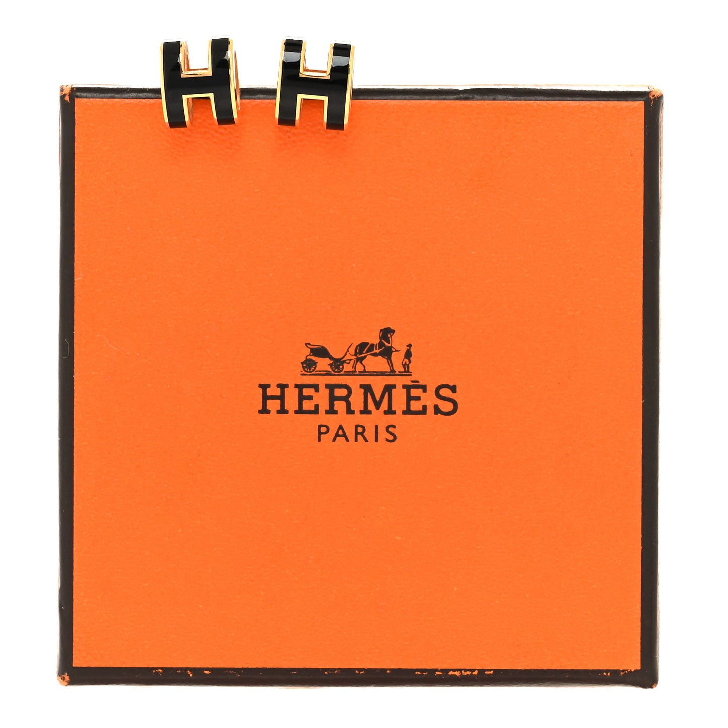 Gold Lacquered Mini Pop H Earrings Black