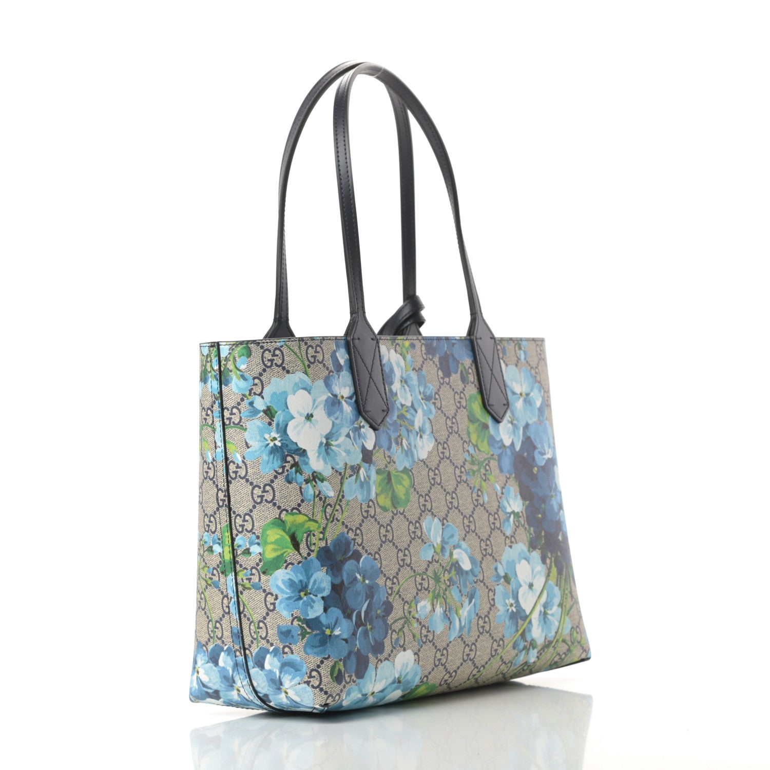 Gucci GG Supreme Monogram Blooms Small Reversible Tote Beige Blue Navy 4 of 14