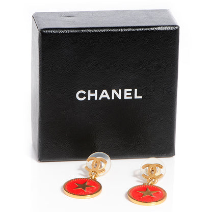 Chanel Enamel CC Star Drop Earrings Gold Red 5 of 5