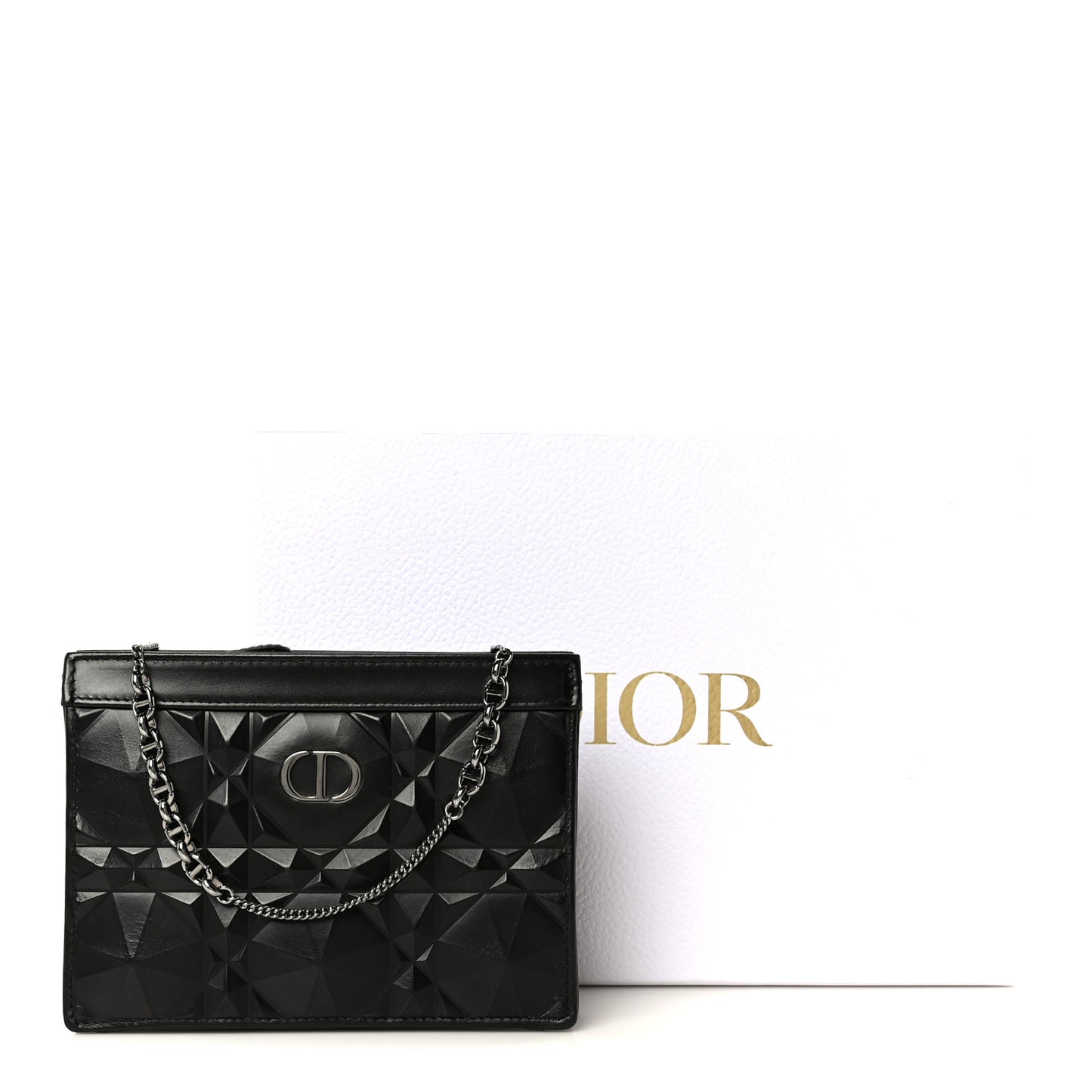 Calfskin Macrocannage Diamond Caro Zipped Pouch With Chain Black