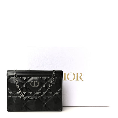 Christian Dior Calfskin Macrocannage Diamond Caro Zipped Pouch With Chain Black 11 of 11