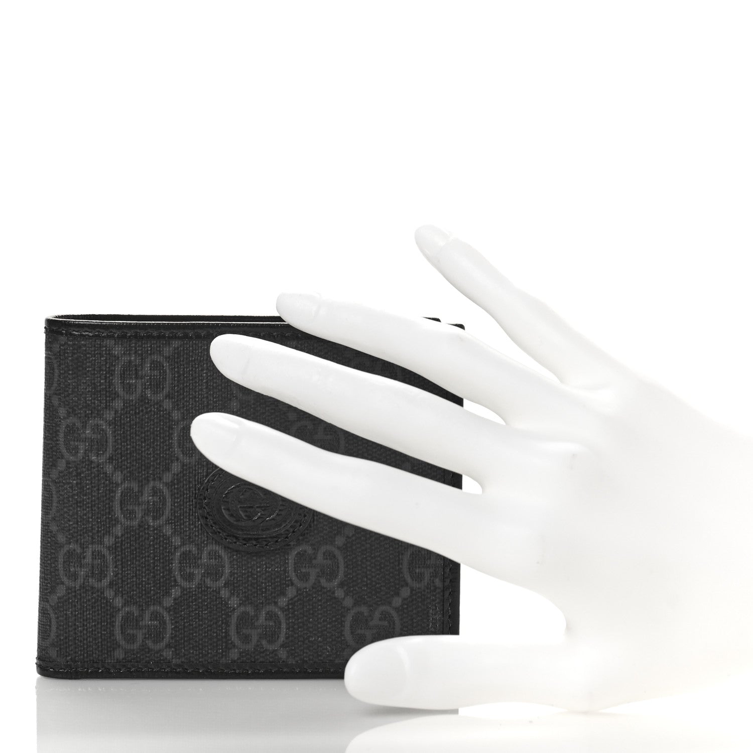 Gucci GG Supreme Monogram Azalea Calfskin Retro Interlocking G Bi-Fold Wallet Black 2 of 8