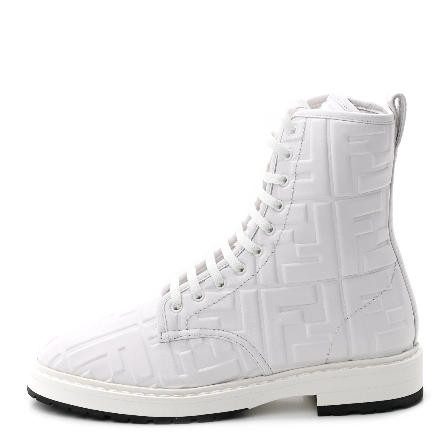 Fendi Nappa FF Embossed Womens Biker Boots 37 Snow 1 of 9