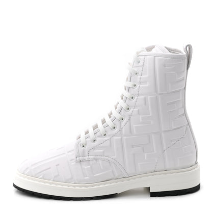 Fendi Nappa FF Embossed Womens Biker Boots 37 Snow 1 of 9
