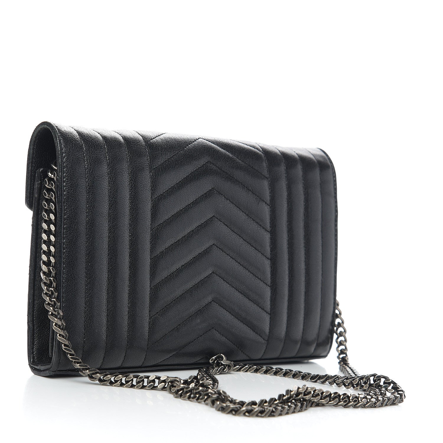 Saint Laurent Sheepskin Tri-Quilt Monogram Envelope Chain Wallet Black 2 of 10