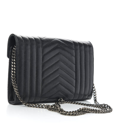 Saint Laurent Sheepskin Tri-Quilt Monogram Envelope Chain Wallet Black 2 of 10