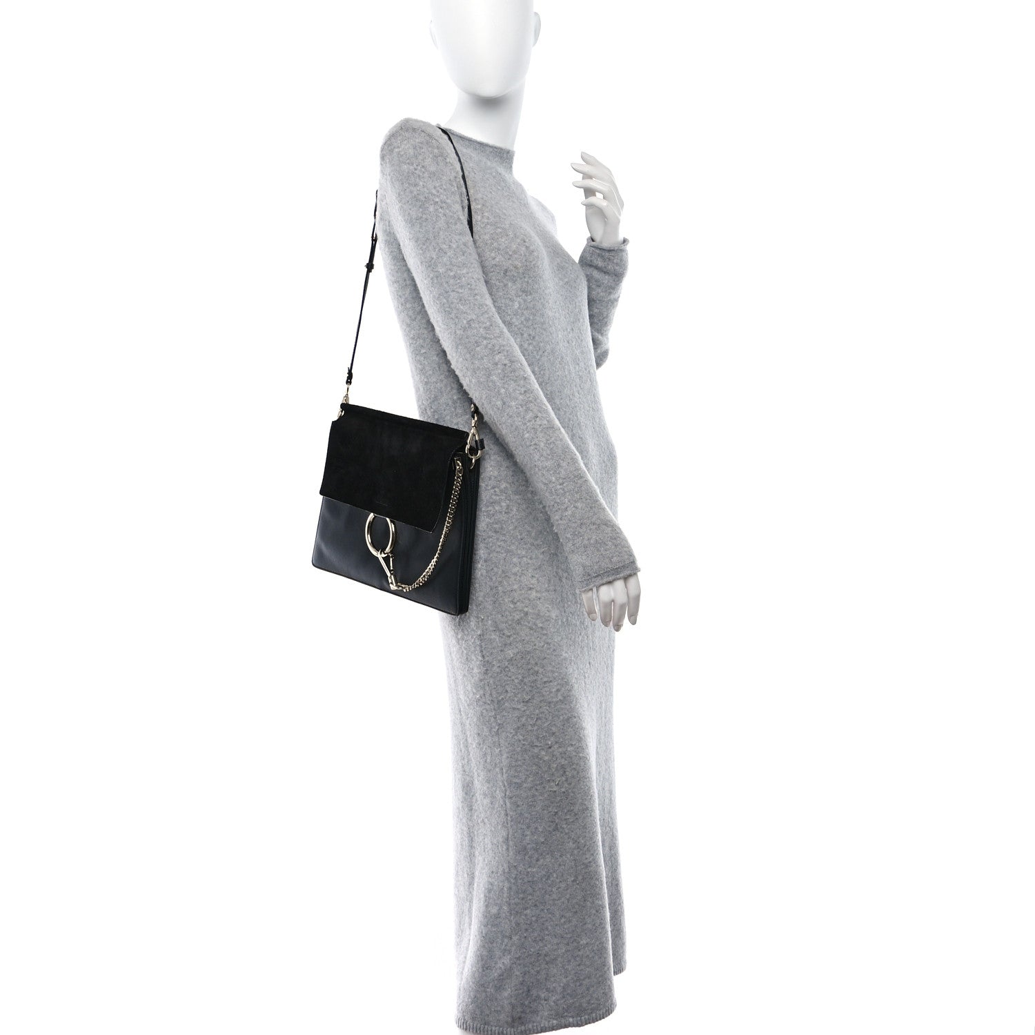 Chloe Suede Calfskin Medium Faye Shoulder Bag Black 2 of 10