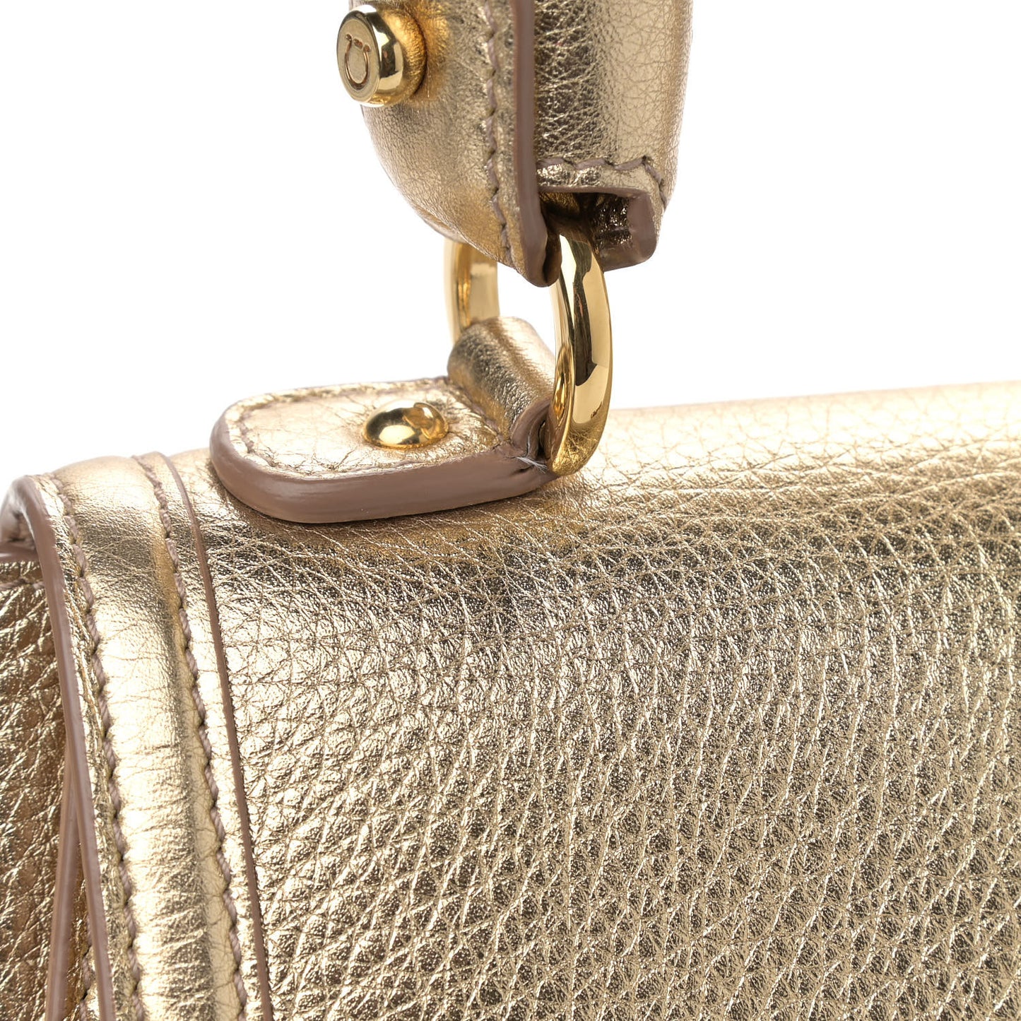 Metallic Grained Calfskin Sofia Satchel Gold