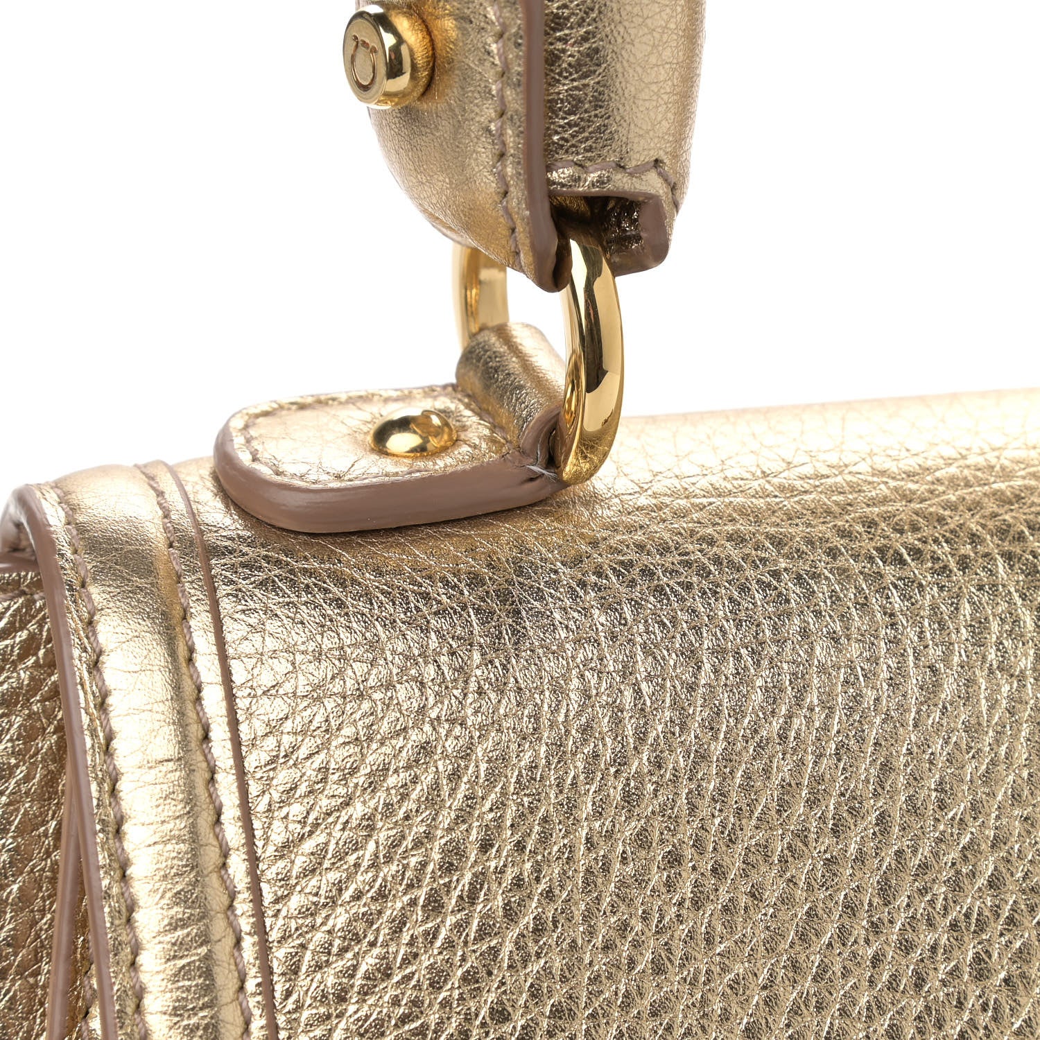Salvatore Ferragamo Metallic Grained Calfskin Sofia Satchel Gold 10 of 11