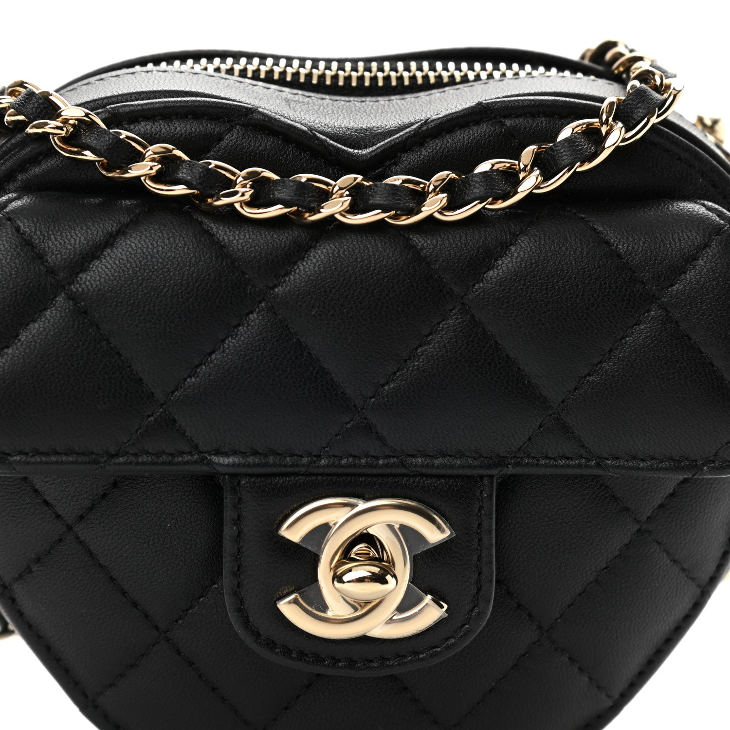 Chanel Lambskin Quilted CC In Love Heart Clutch With Chain Black 8 of 11