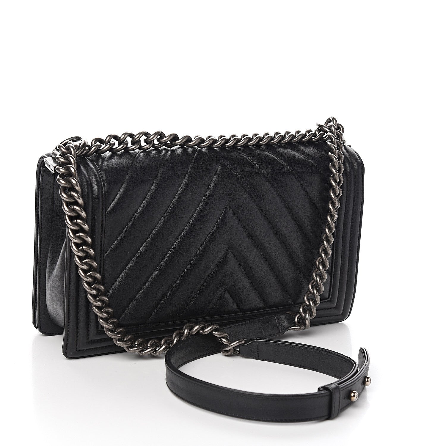 Chanel Calfskin Chevron Quilted New Medium Boy Flap Black 2 of 9