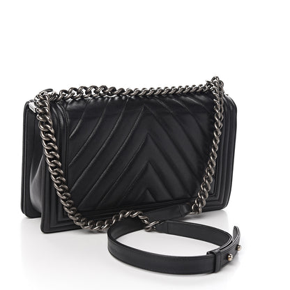 Chanel Calfskin Chevron Quilted New Medium Boy Flap Black 2 of 9
