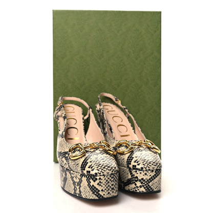 Gucci Calfskin Snakeskin Print Horsebit Platform 35/120mm Slingback Pumps 37.5 Beige Avana 9 of 9