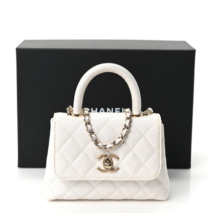 Chanel Caviar Quilted Coco Handle Clutch With Chain White 11 of 11