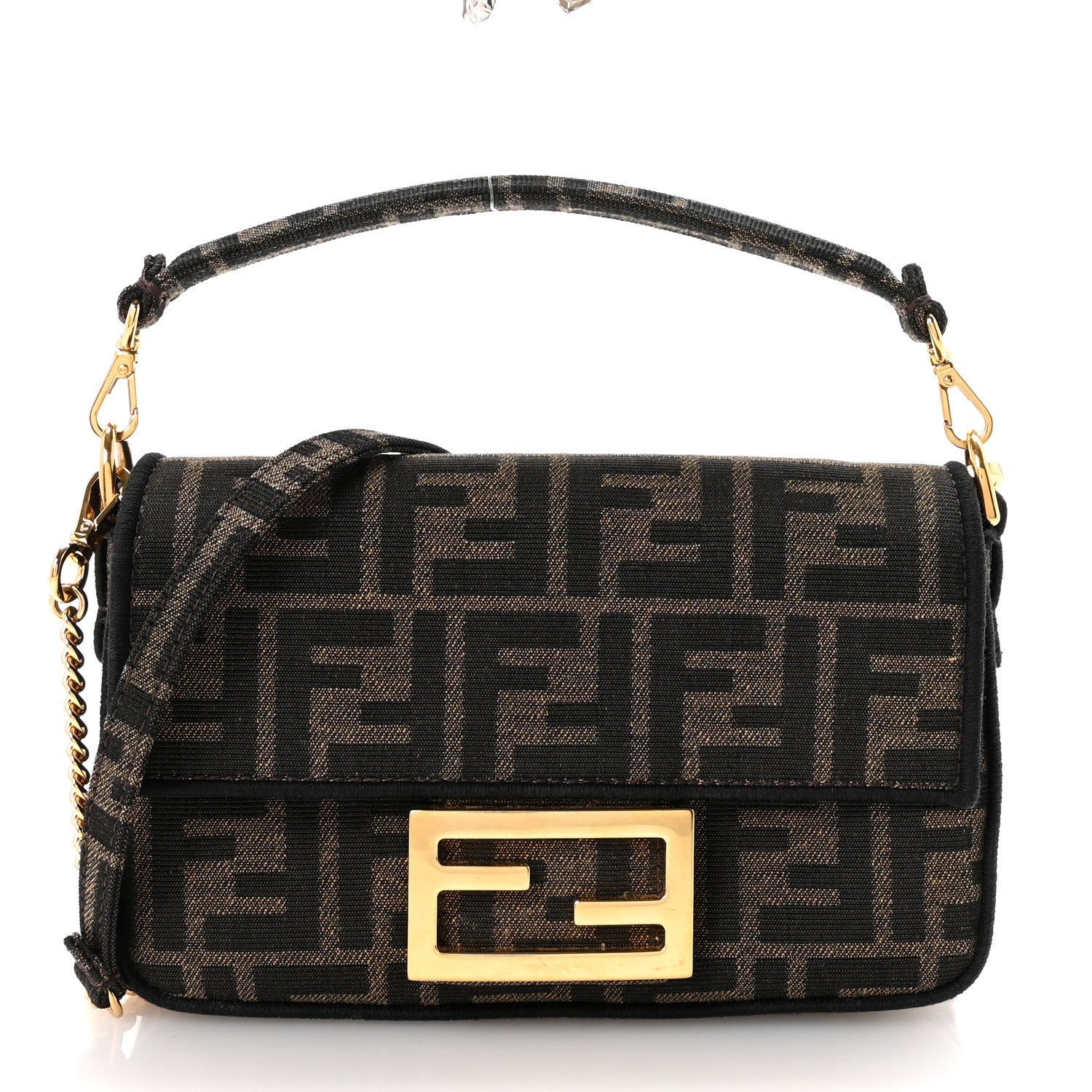 Fendi Fabric Jacquard FF 1974 Mini Baguette Tobacco Moro Black 1 of 10