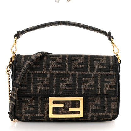 Fendi Fabric Jacquard FF 1974 Mini Baguette Tobacco Moro Black 1 of 10