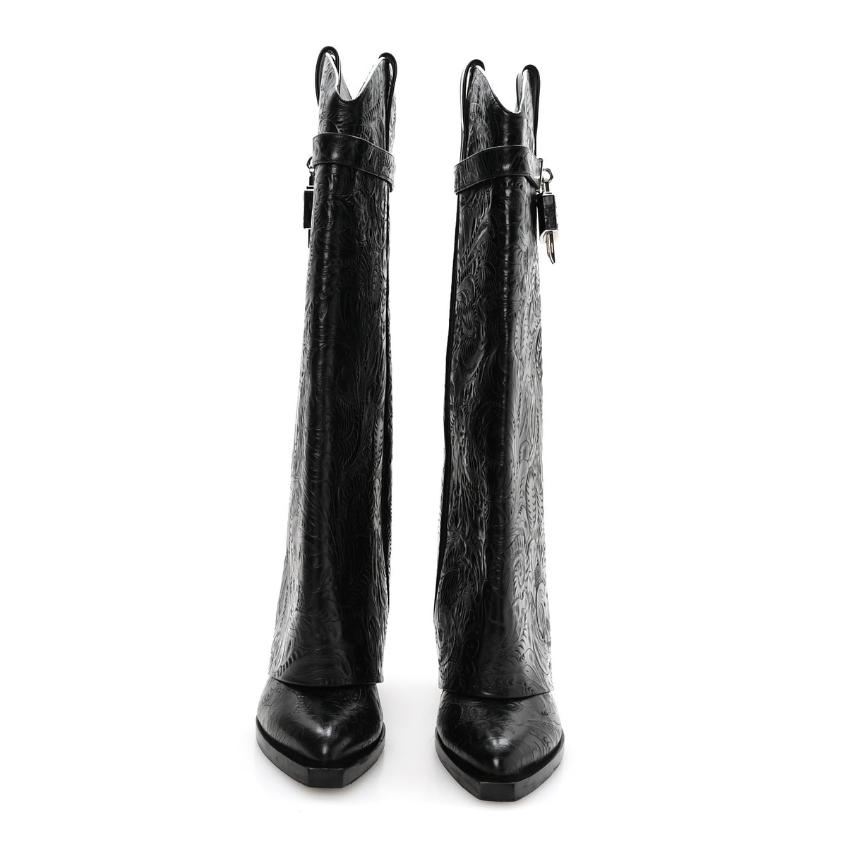 Givenchy Calfskin Embossed Cowboy Shark Lock High Boots  40 Black 2 of 6
