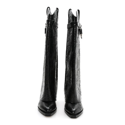 Givenchy Calfskin Embossed Cowboy Shark Lock High Boots  40 Black 2 of 6