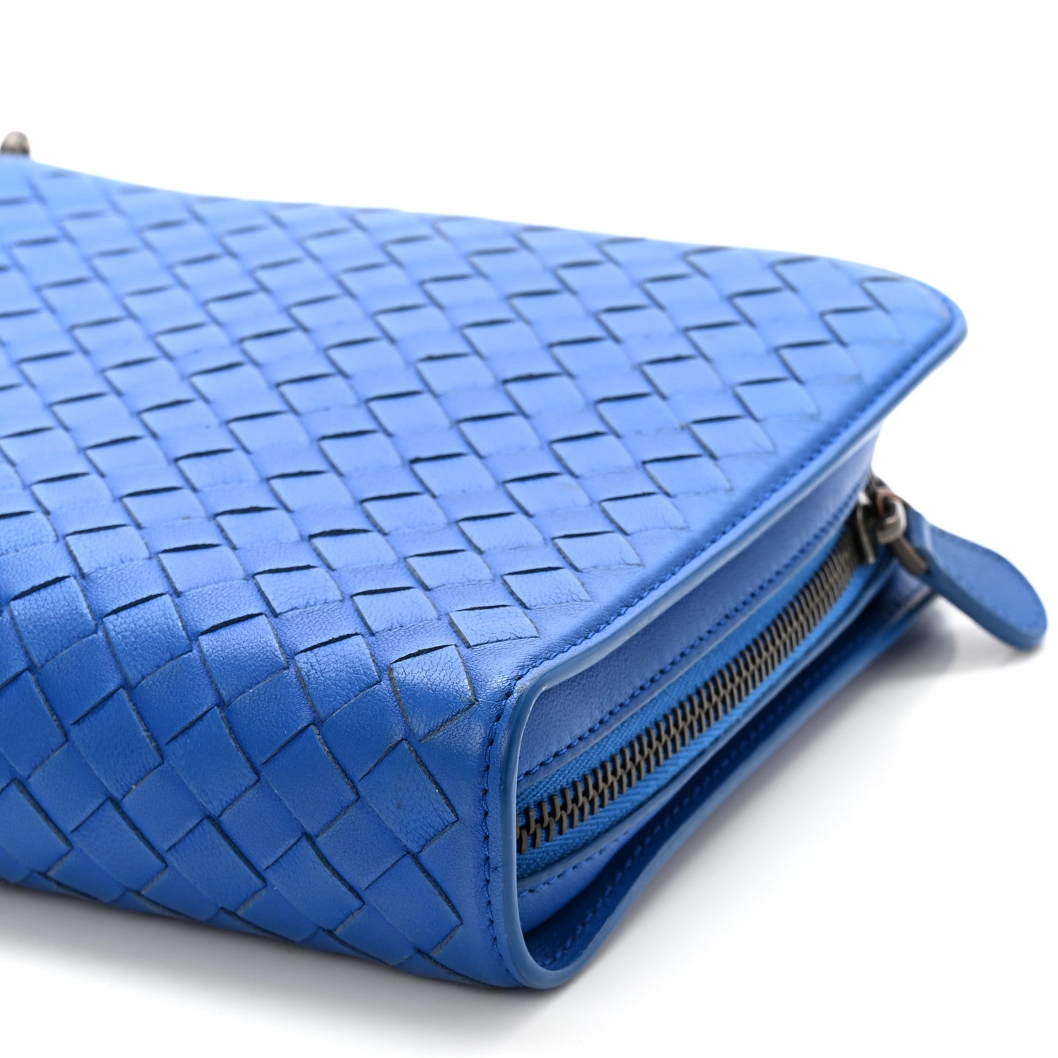 Bottega Veneta Nappa Intrecciato Zip Around Wallet On Chain Signal Blue 9 of 9