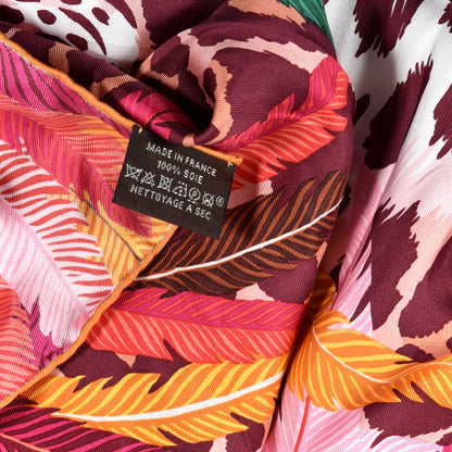 Hermes Silk Jaguar Quetzal Scarf 90 Fuchsia Vert Bordeaux 4 of 4