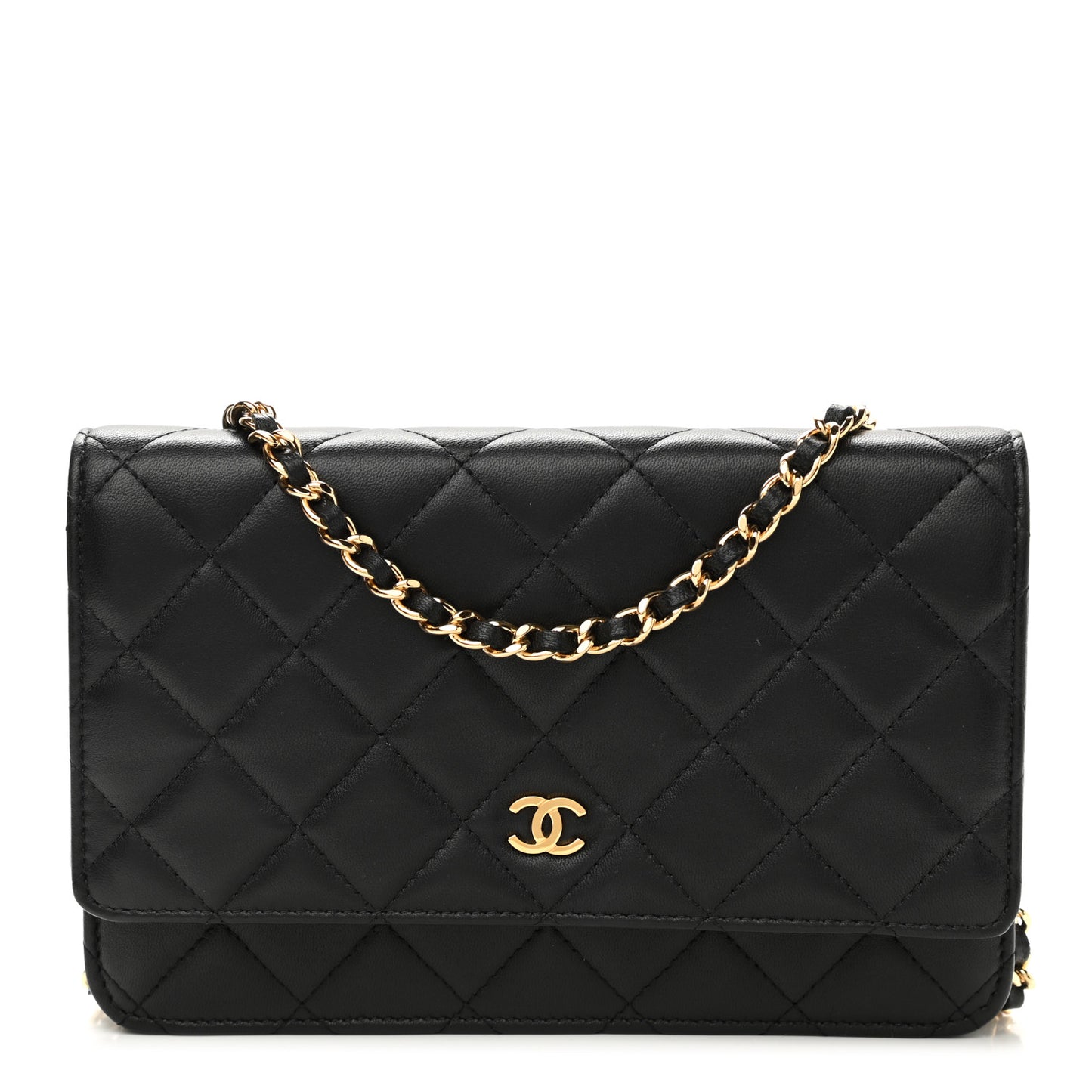 Lambskin Quilted Wallet On Chain WOC Black