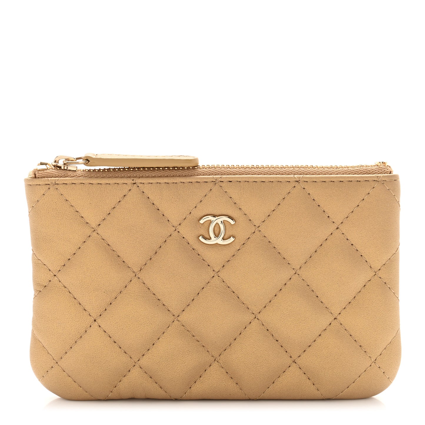 Lambskin Quilted Small Cosmetic Case Gold