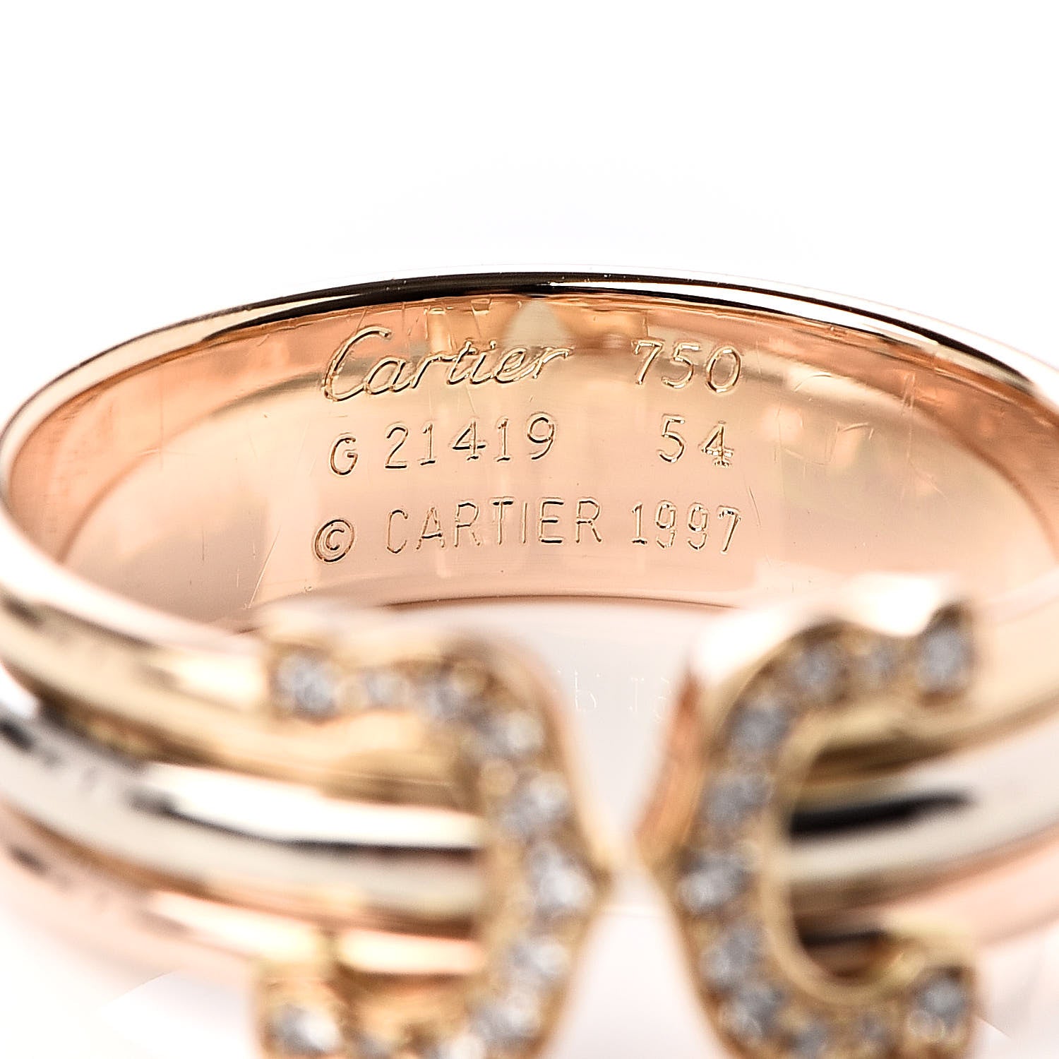 Cartier 18K Pink Yellow White Gold Diamond C De Ring 54 6.75 4 of 4
