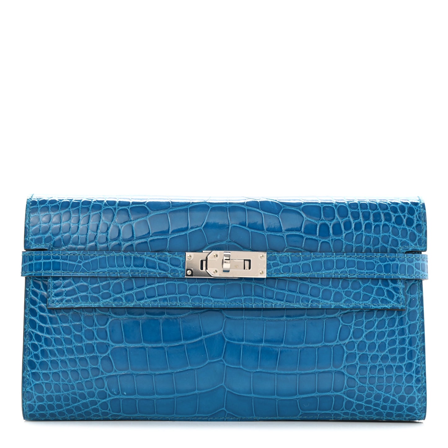 Shiny Alligator Kelly Longue Wallet Bleu Izmir