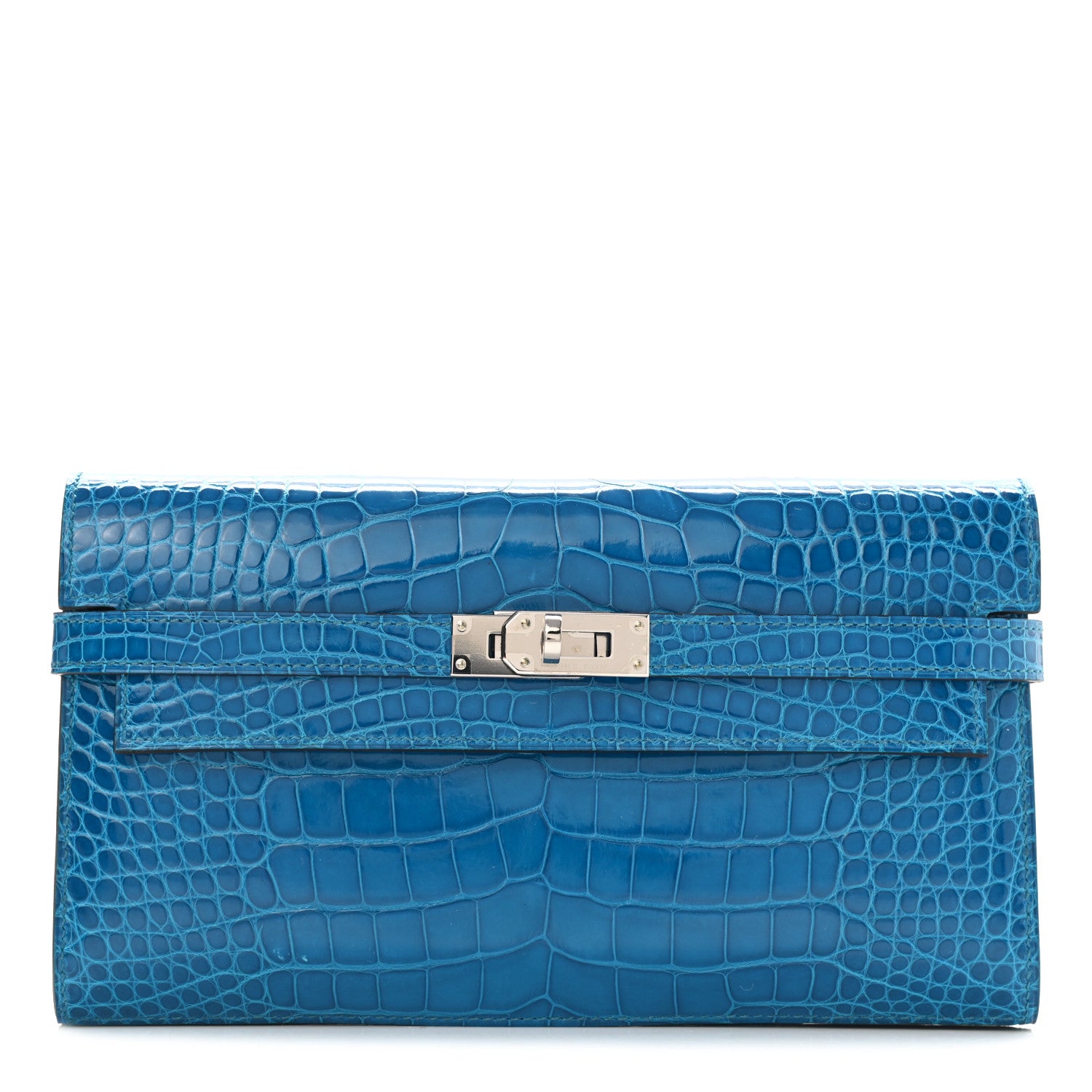 Hermes Shiny Alligator Kelly Longue Wallet Bleu Izmir 1 of 8