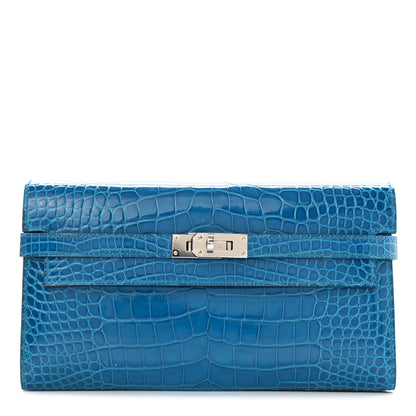 Hermes Shiny Alligator Kelly Longue Wallet Bleu Izmir 1 of 8