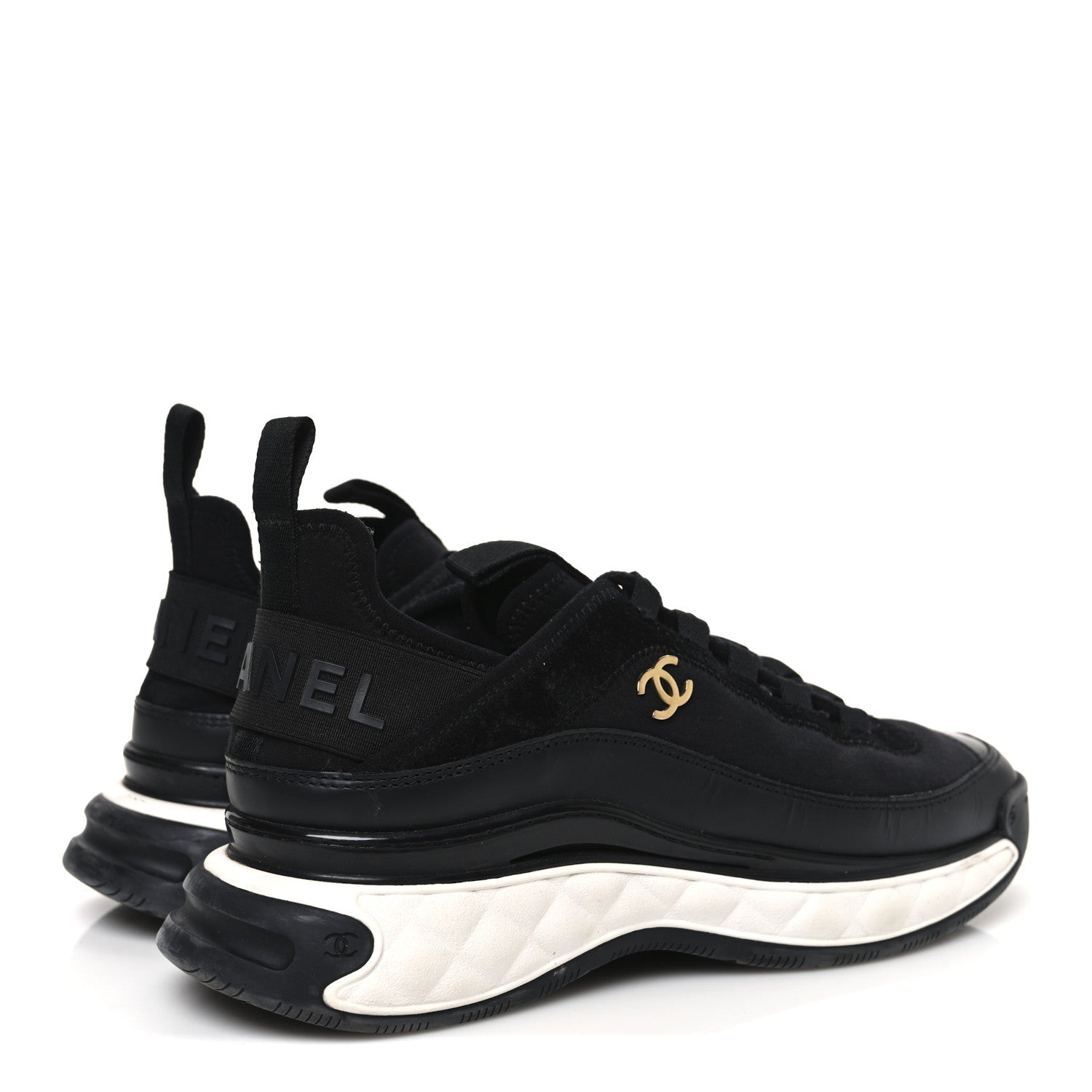 Chanel Velvet Calfskin Mixed Fibers CC Sneakers 37.5 Black 5 of 11