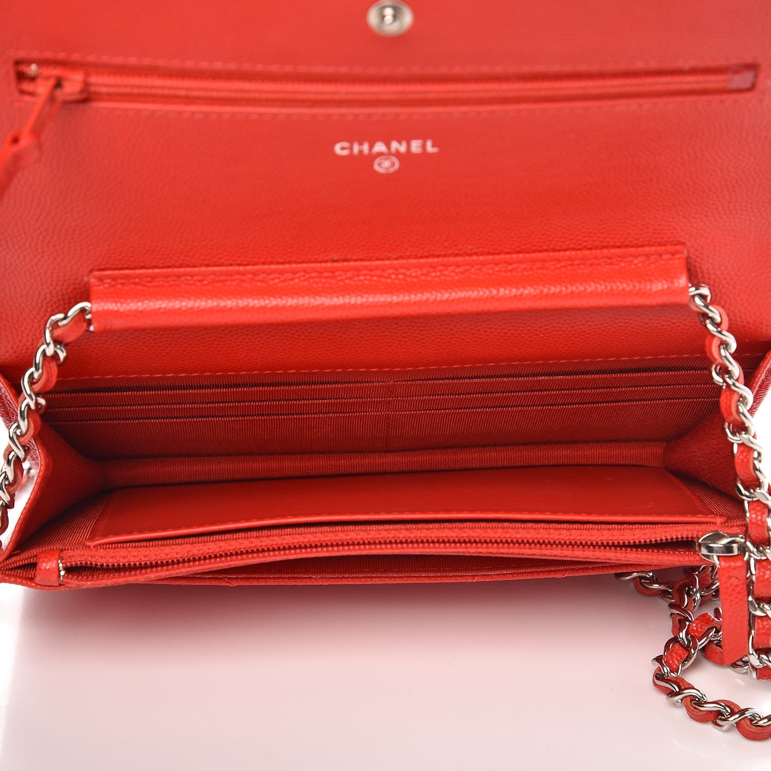 Chanel Caviar Chevron Quilted Wallet On Chain WOC Red 5 of 9