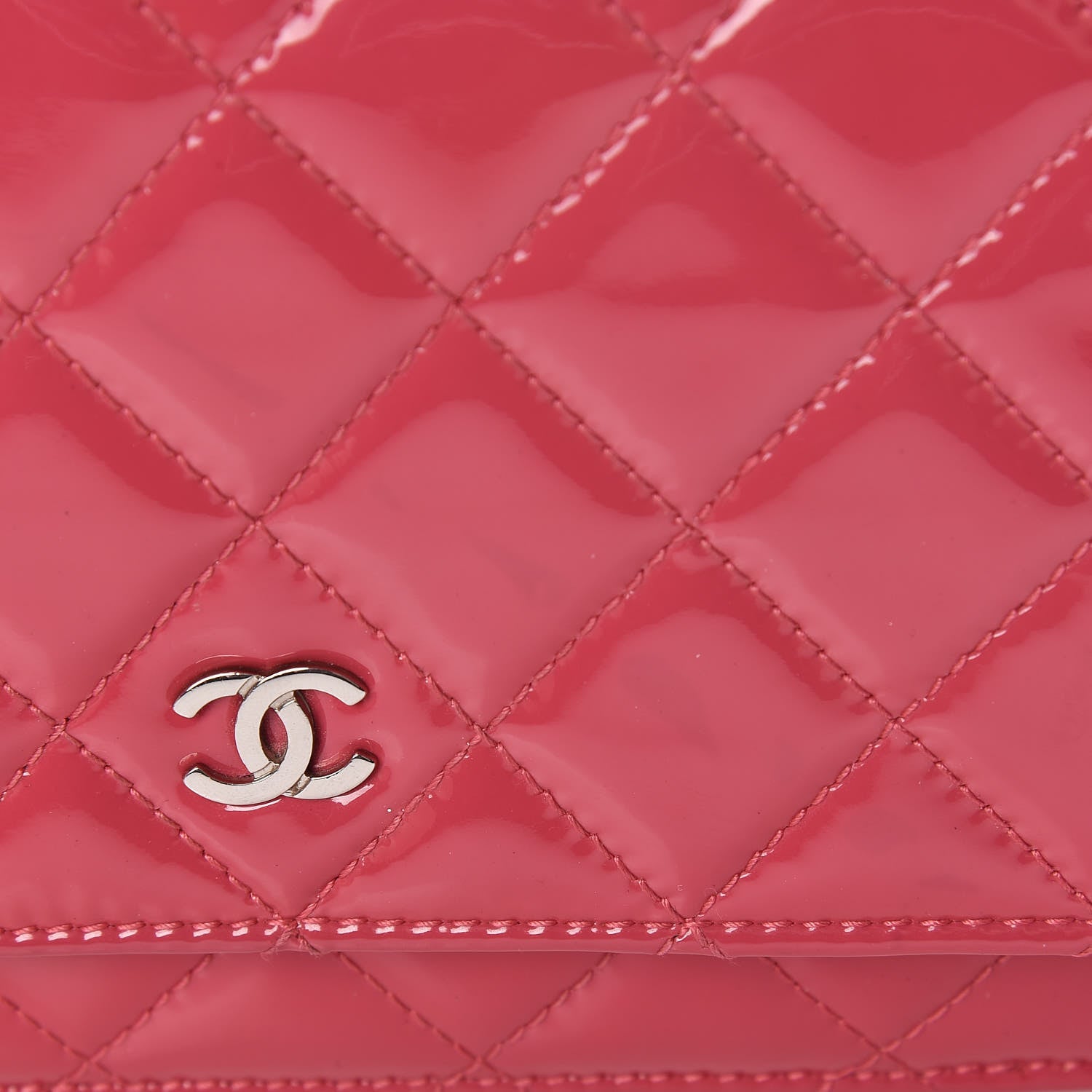 Chanel Patent Quilted Wallet On Chain WOC Fuchsia 12 of 14