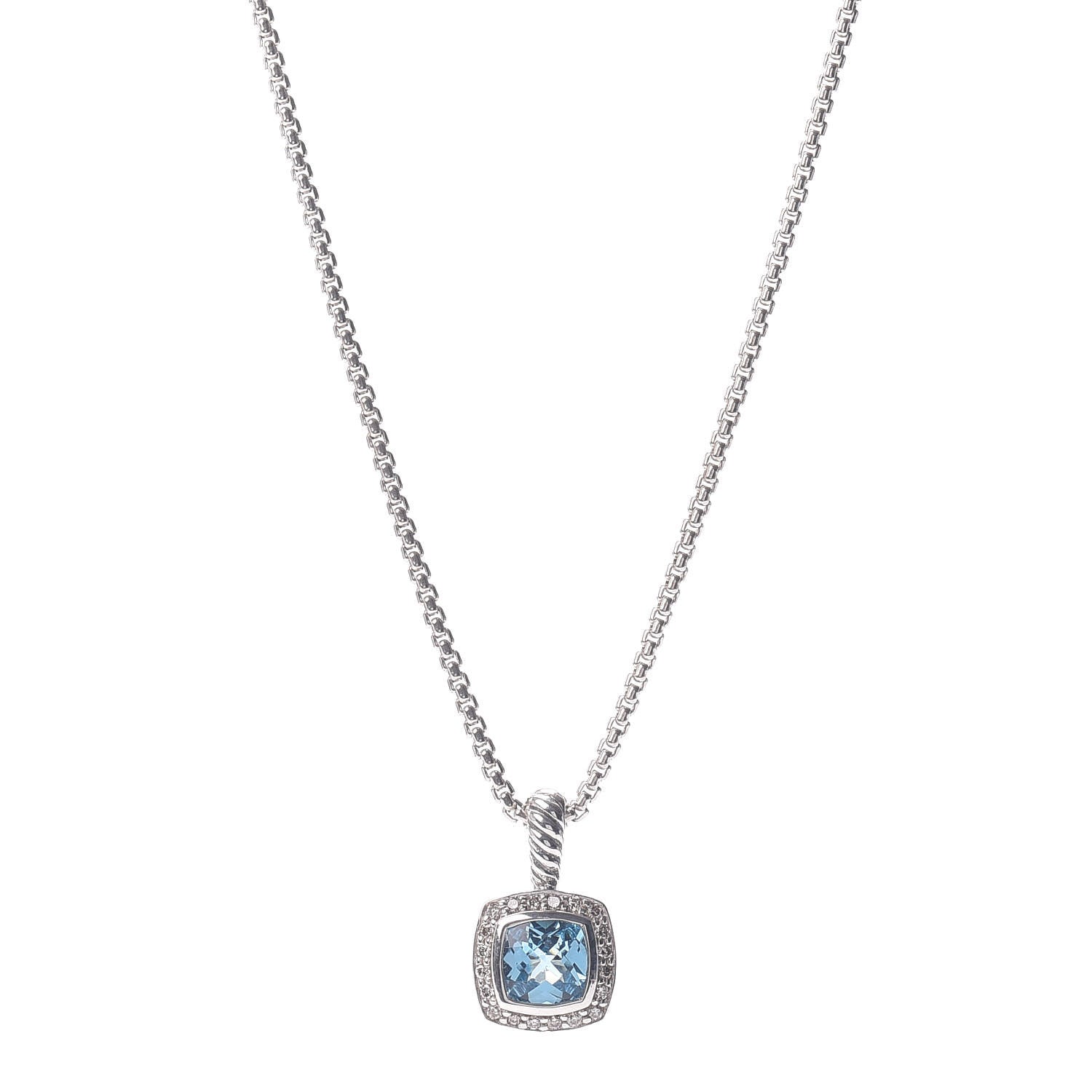 David Yurman Sterling Silver Diamond Blue Topaz 7mm Petite Albion Pendant Necklace 1 of 4