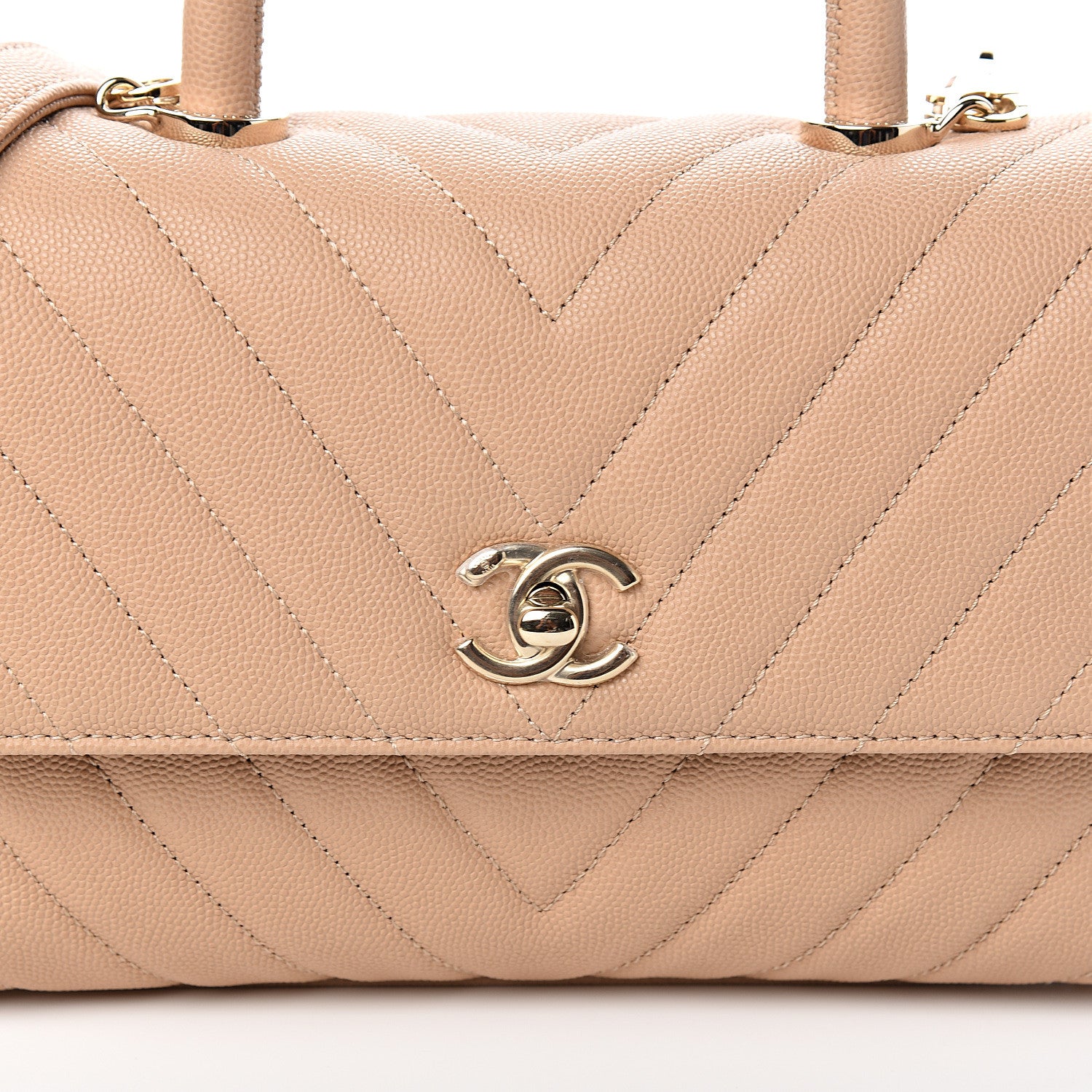 Chanel Caviar Chevron Quilted Mini Coco Handle Flap Beige 9 of 9