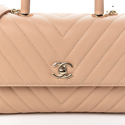 Chanel Caviar Chevron Quilted Mini Coco Handle Flap Beige 9 of 9