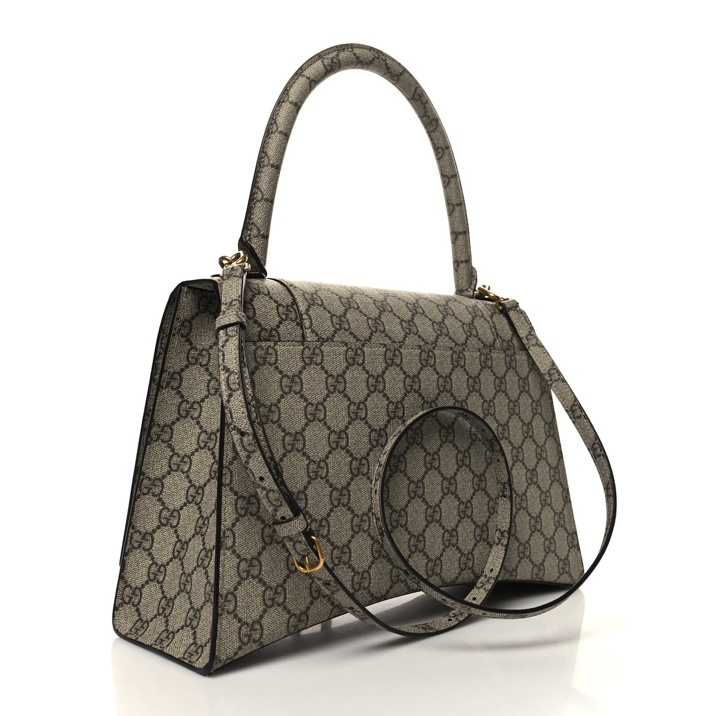 X GUCCI GG Supreme Monogram Medium Hourglass Top Handle Bag Beige Ebony