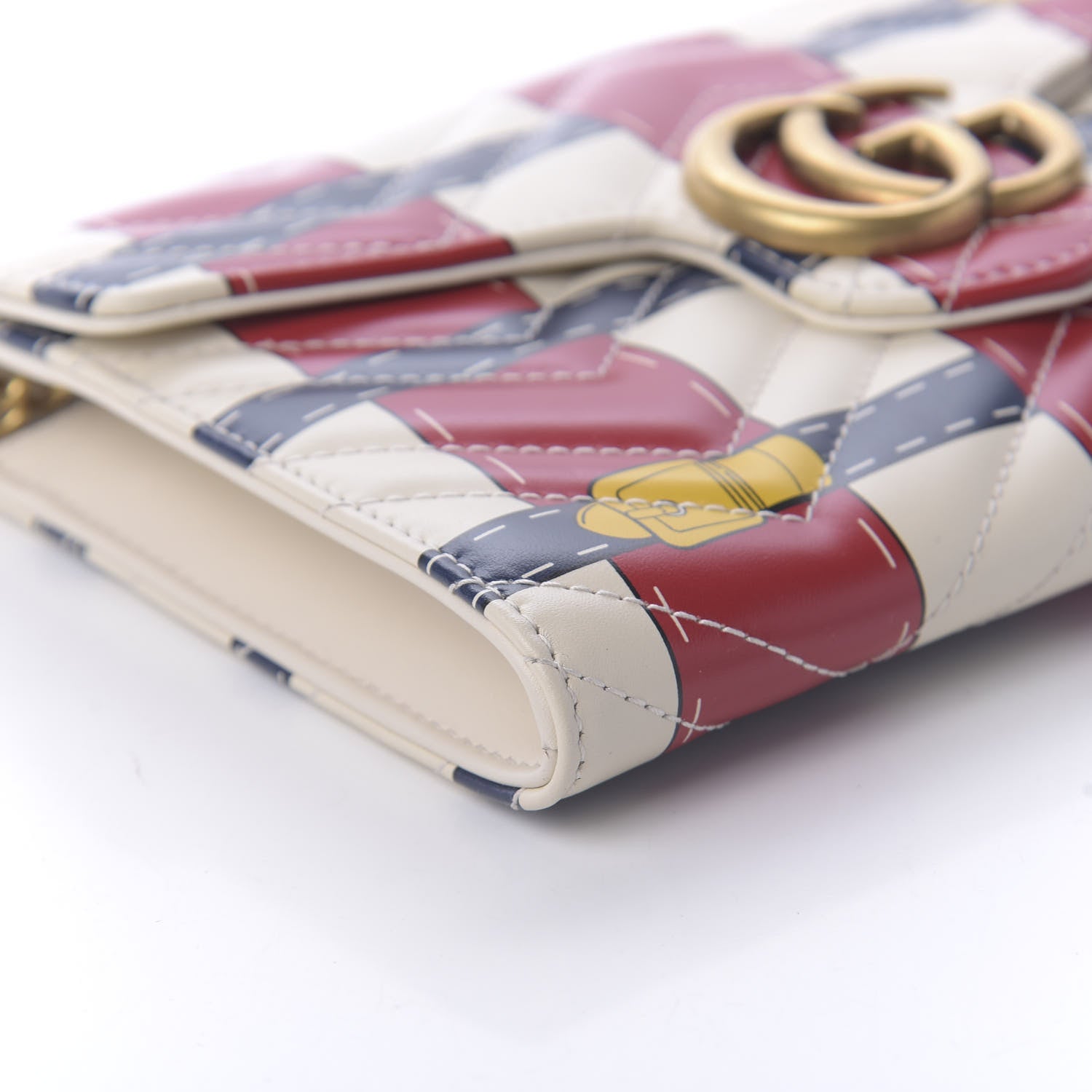 Gucci Calfskin Matelasse Trompe L'Oeil Print Mini GG Marmont Chain Wallet White 6 of 10