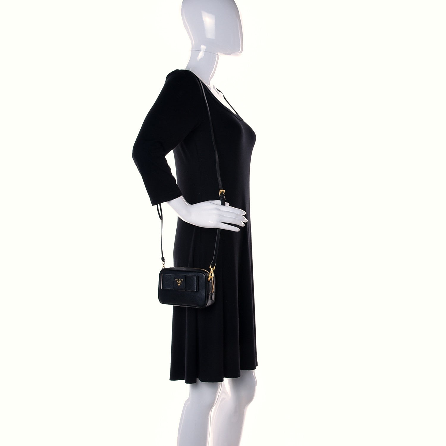 Prada Saffiano Fiocco Bow Camera Crossbody Bag Black 3 of 11