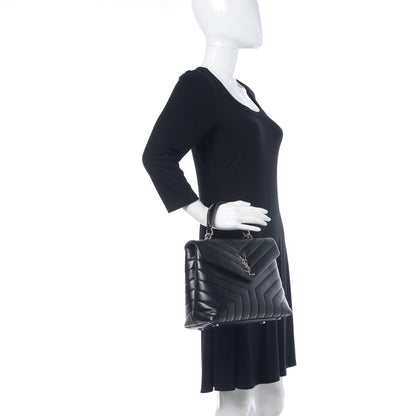 Saint Laurent Calfskin Y Quilted Monogram Medium Loulou Satchel Black 2 of 10
