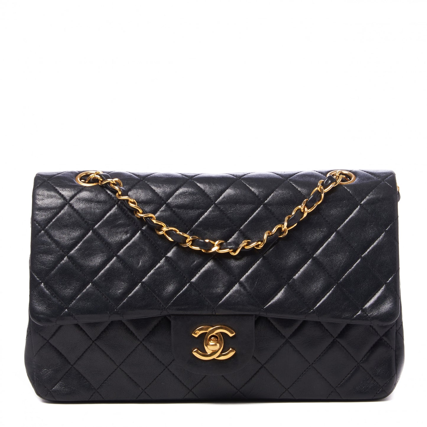 Lambskin Quilted Medium Double Flap Black
