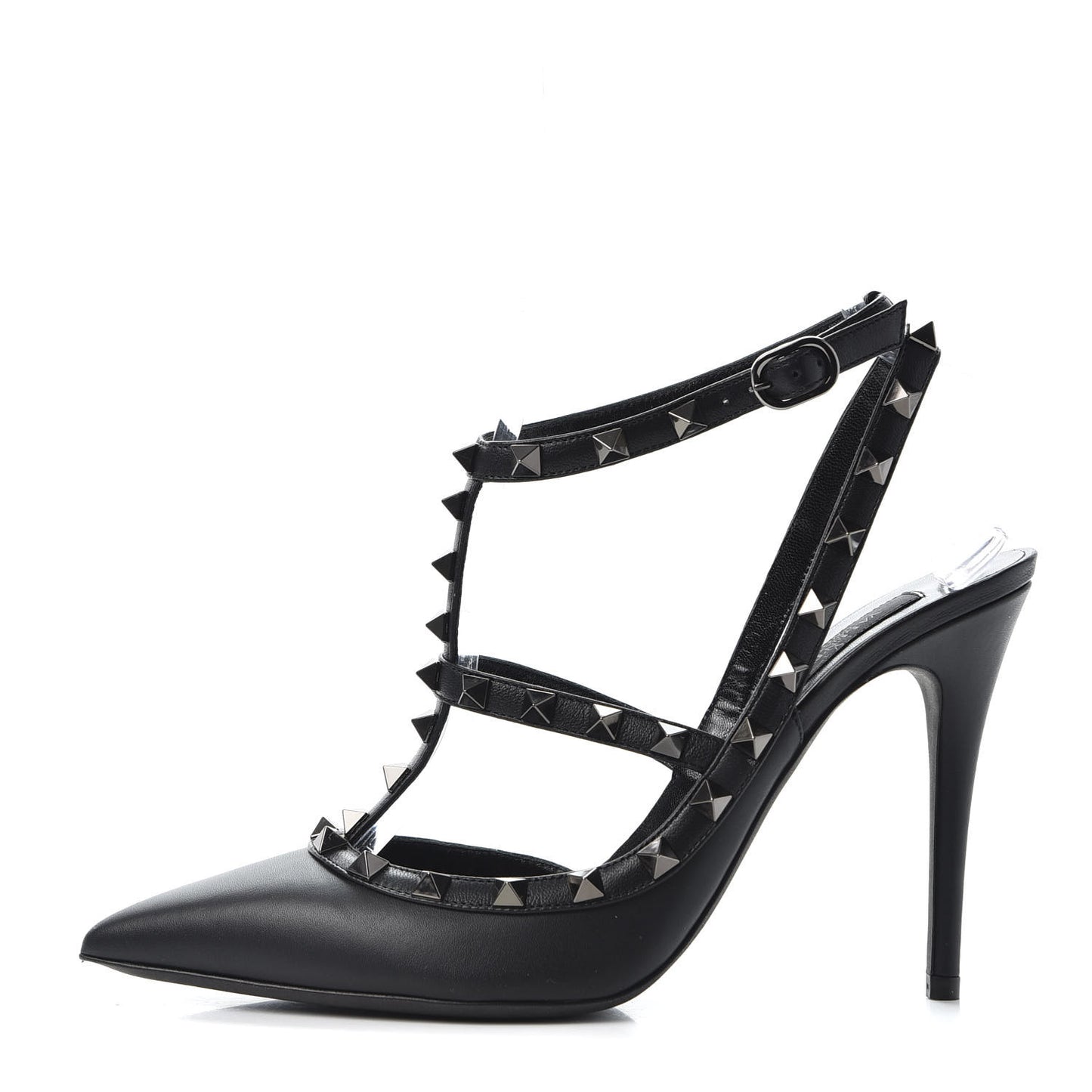 Calfskin Nappa Rockstud Ankle Strap 100mm Pumps 39.5 Black
