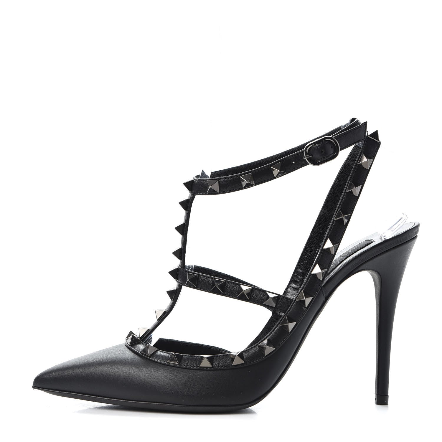 Valentino Garavani Calfskin Nappa Rockstud Ankle Strap 100mm Pumps 39.5 Black 1 of 9