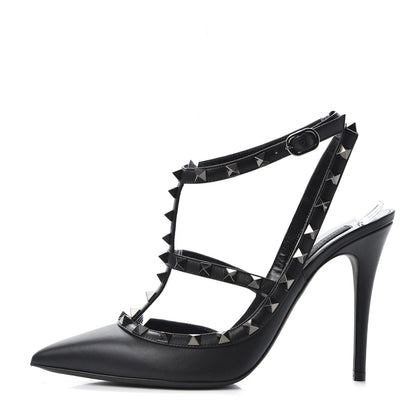 Valentino Garavani Calfskin Nappa Rockstud Ankle Strap 100mm Pumps 39.5 Black 1 of 9