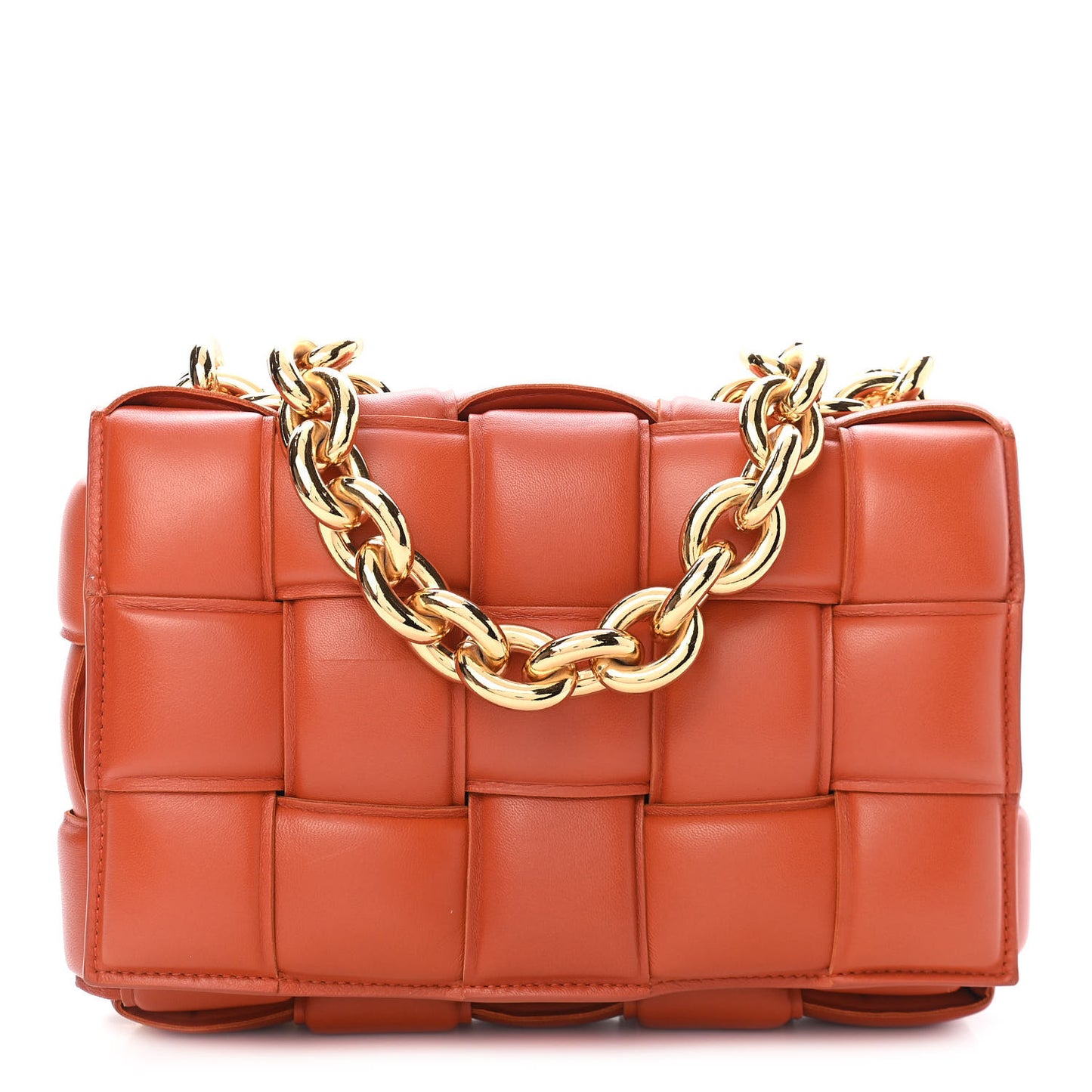 Lambskin Maxi Intreccio Padded Chain Cassette Crossbody Bag Maple