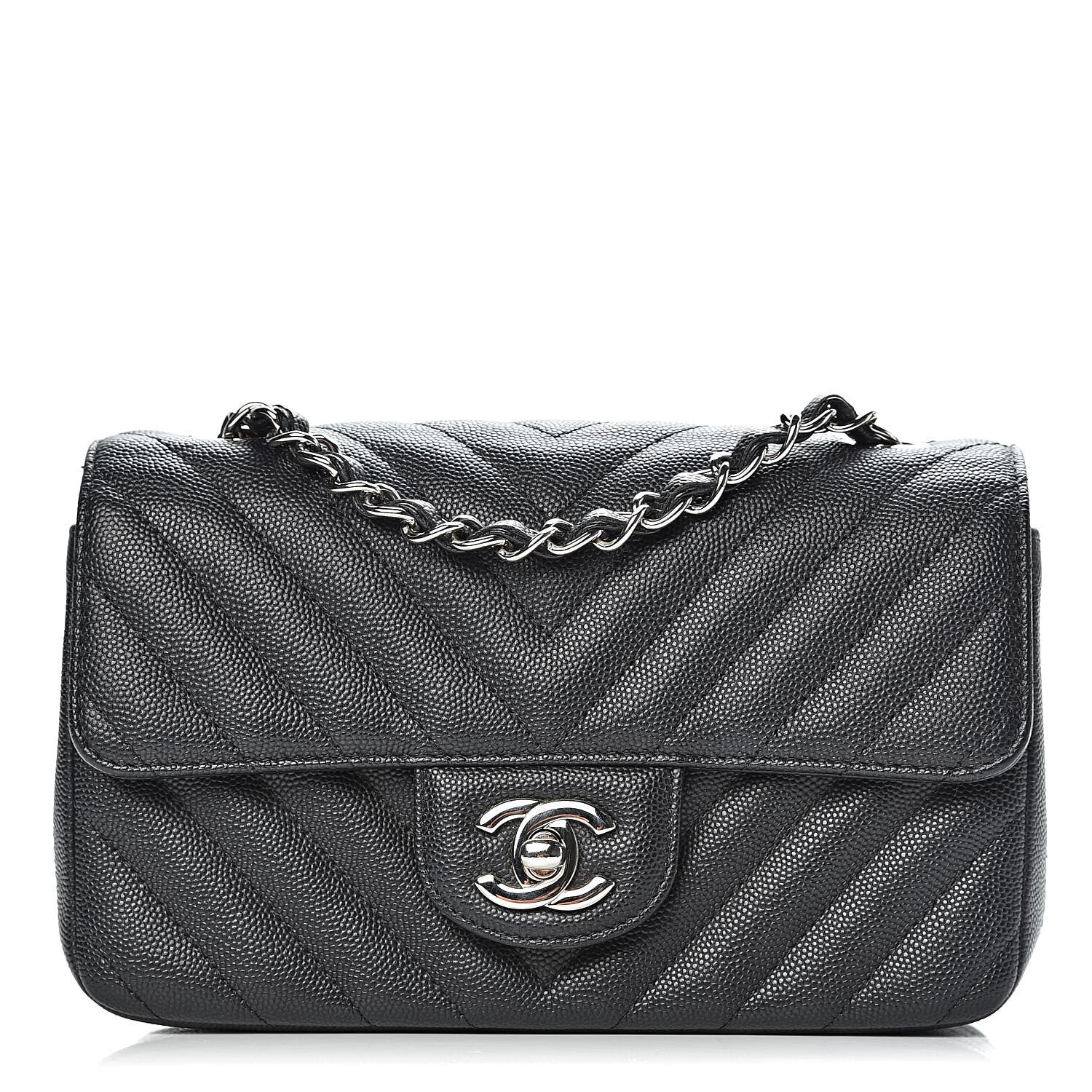 Chanel Caviar Chevron Quilted Mini Rectangular Flap Black 1 of 11