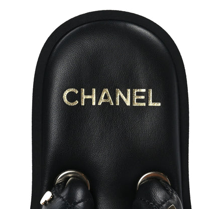 Chanel Lambskin Quilted Padded Charms Thong Sandals 39 Black 6 of 7